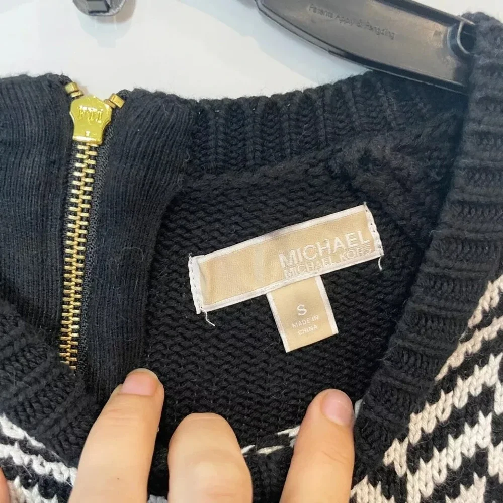 Michael Kors Cable Knit Pullover Sweater Black S Long‎ Sleeve Chevron Designer